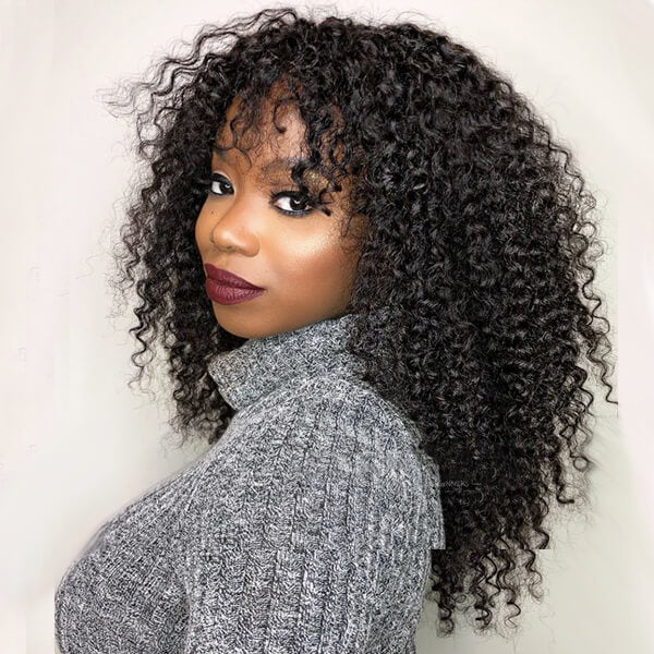 Afro Curly Invisible Lace Glueless Frontal Lace Wig Human Hair