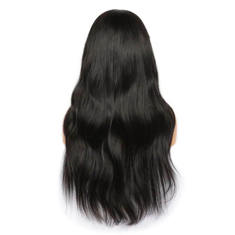 Black Wig With Bangs Bleached Knots Human Hair 13x4 Lace Front Wig
