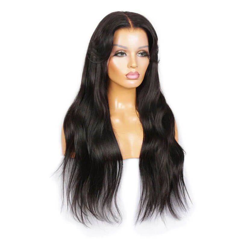 Black Wig With Bangs Bleached Knots Human Hair 13x4 Lace Front Wig