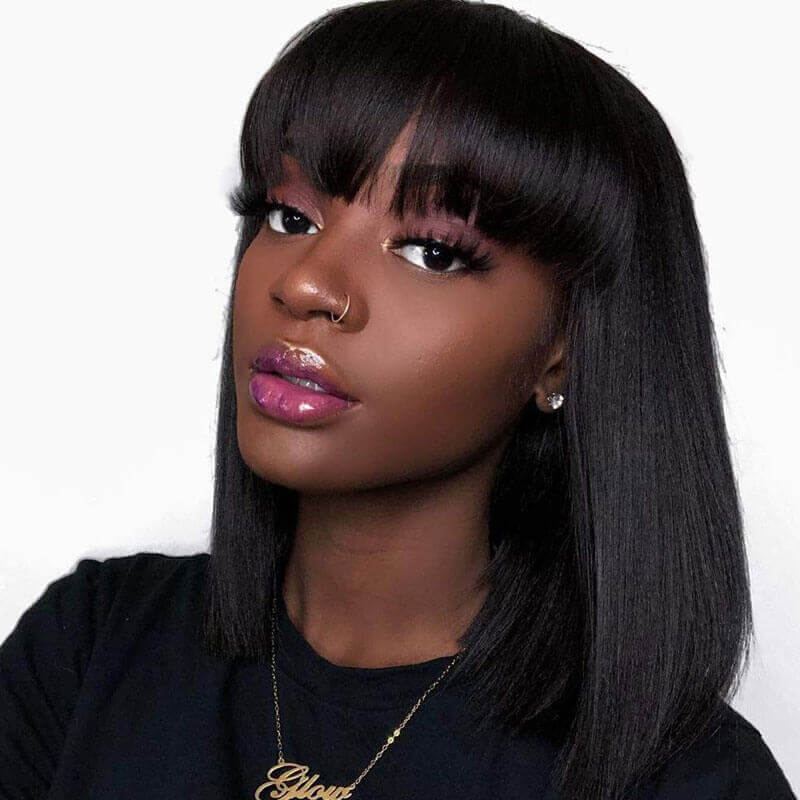 Indian Hair Bob Haircut With Bangs 13x4 Lace Front Human Hair Wigs