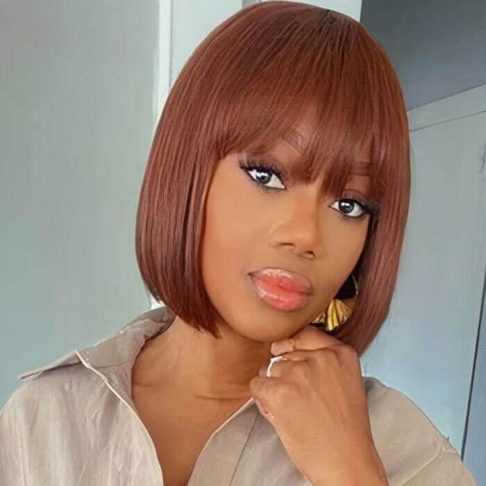 Short Bob Human Hair Wig With Bangs Lace Closure Wig