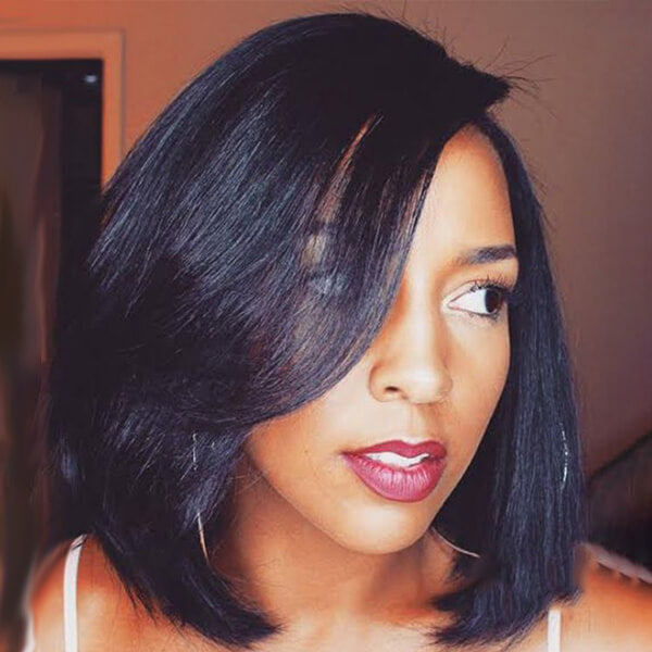 Bob with Side Swept Bangs 13x4 Lace Front Wig Human Hair