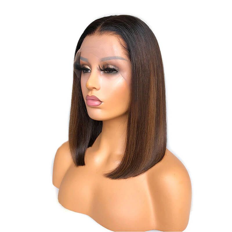 Bob Lace Wig Brown Highlights 13x4 Lace Front Wig Human Hair