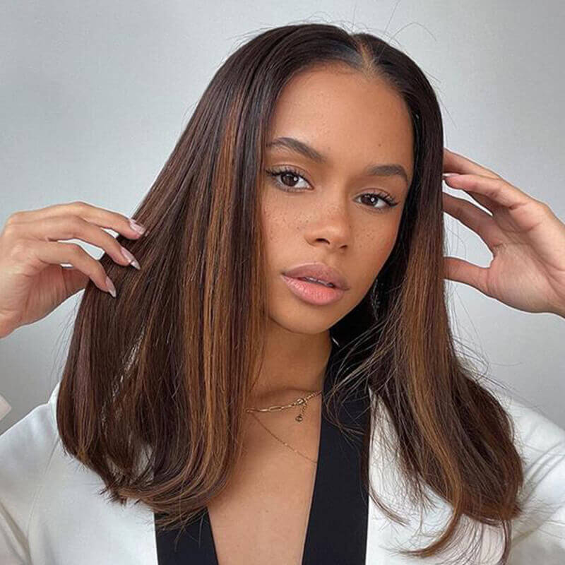 Bob Lace Wig Brown Highlights 13x4 Lace Front Wig Human Hair