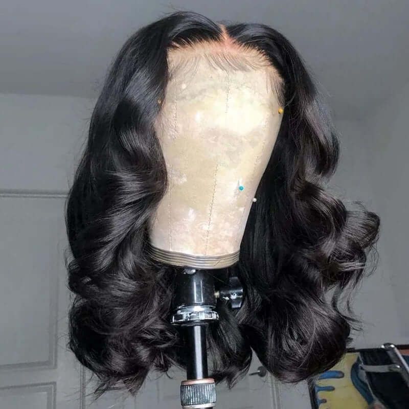 13X4 Transparent Lace Front Wigs Wavy Bob Human Hair
