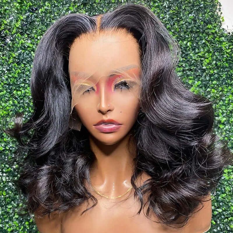 13X4 Transparent Lace Front Wigs Wavy Bob Human Hair