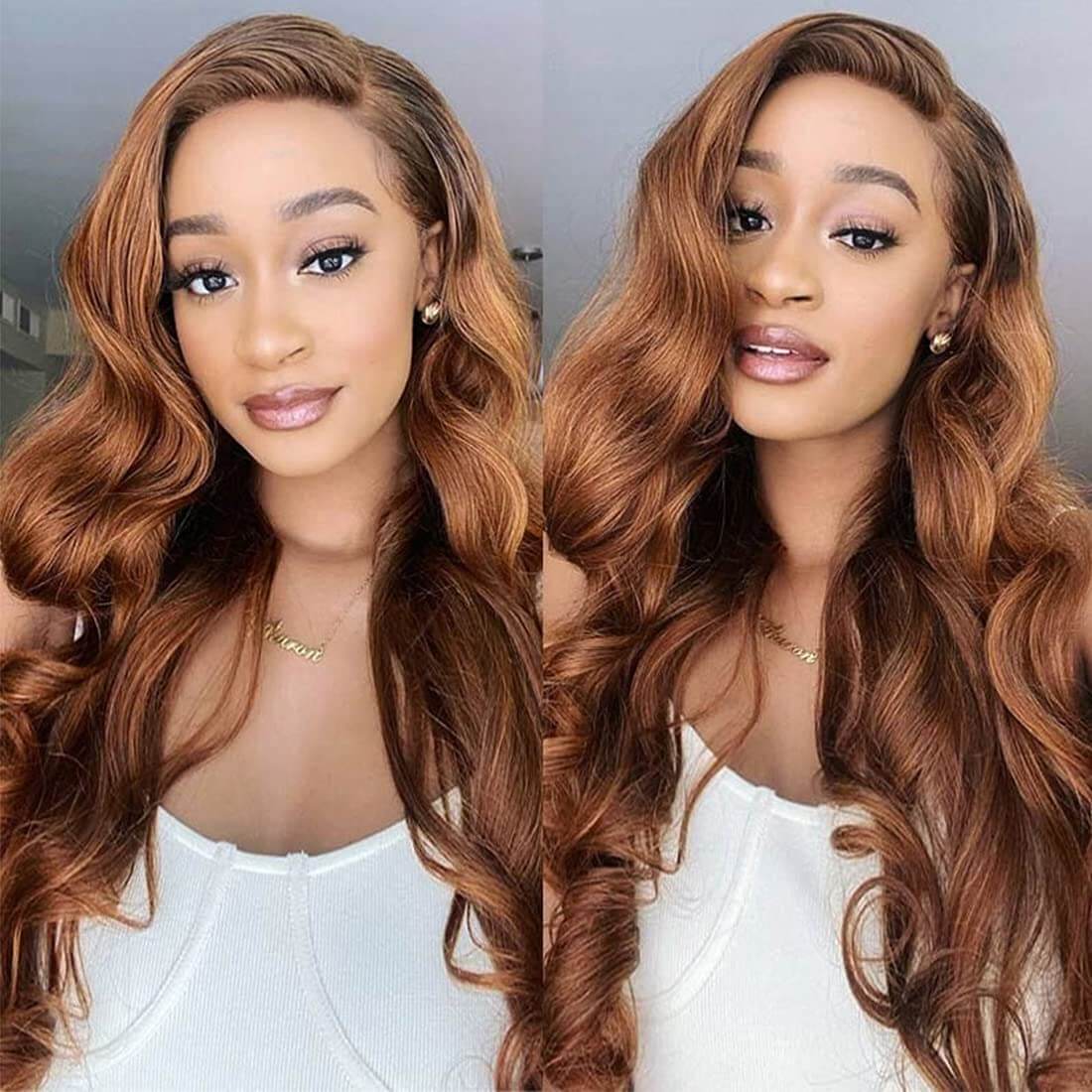 #30 Chestnut Brown Lace Front Wigs Body Wave Human Hair Fall Color Wigs For Women