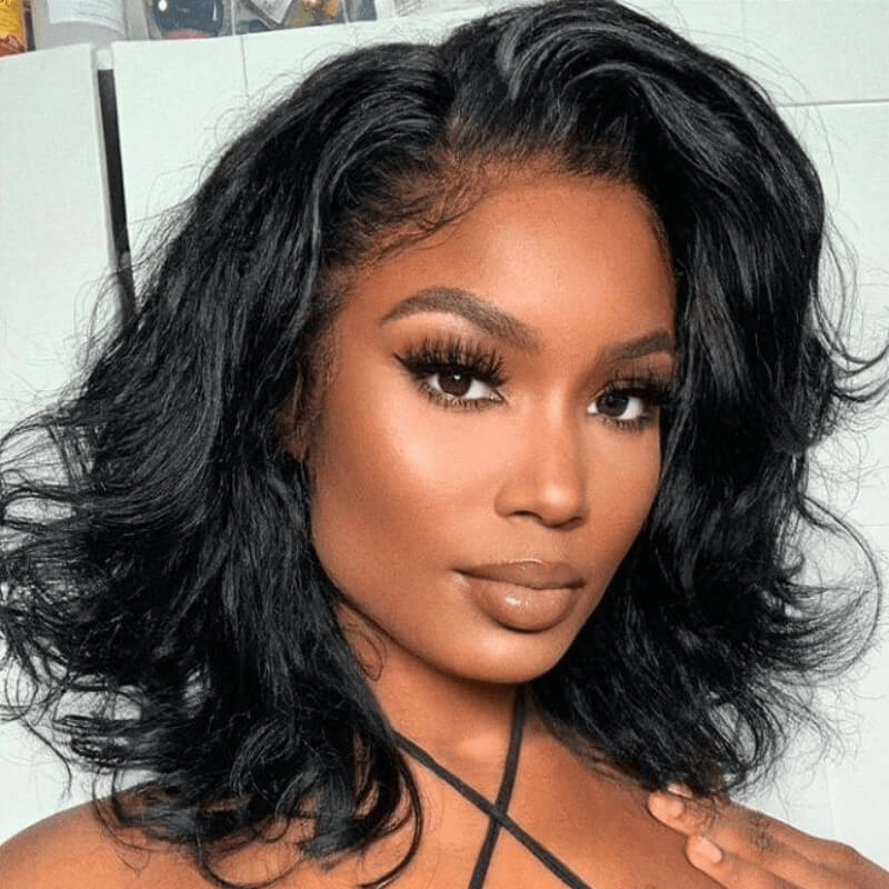 Short Bob Lace Frontal Wig New Wave 150% Density Virgin Human Hair Wig