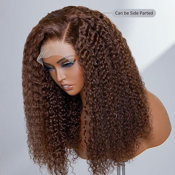 Chocolate Brown Long Curly Glueless 13x4 Lace Front Wig Human Hair