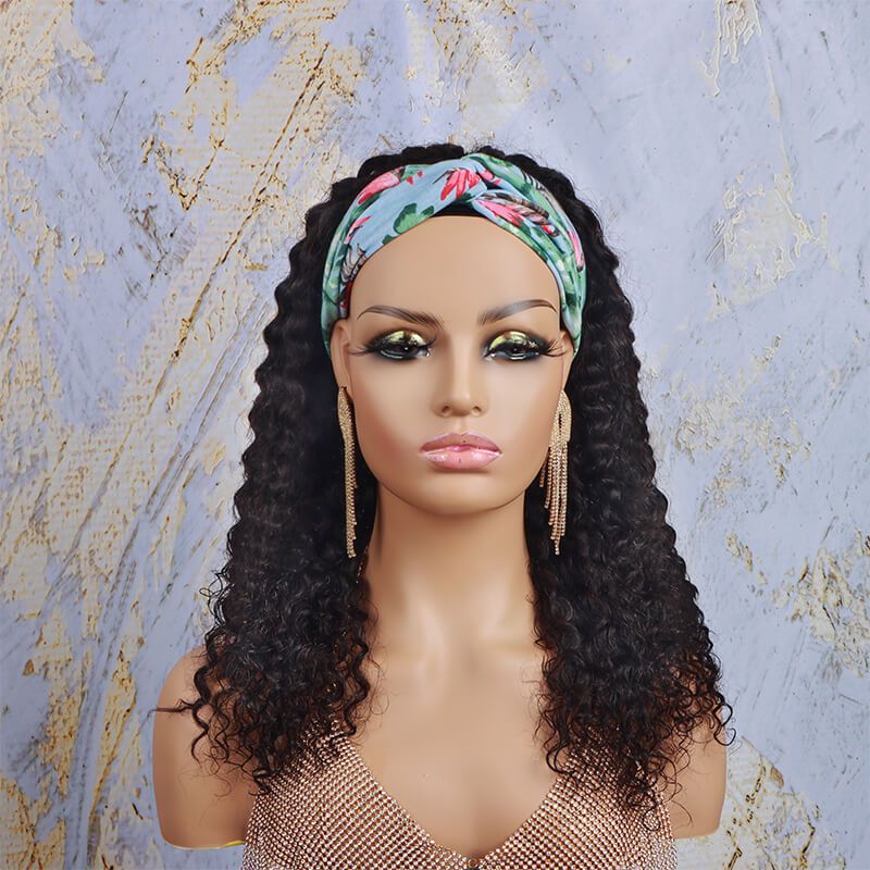 Easy Install Deep Curl Headband Wig 150% Density Human Hair