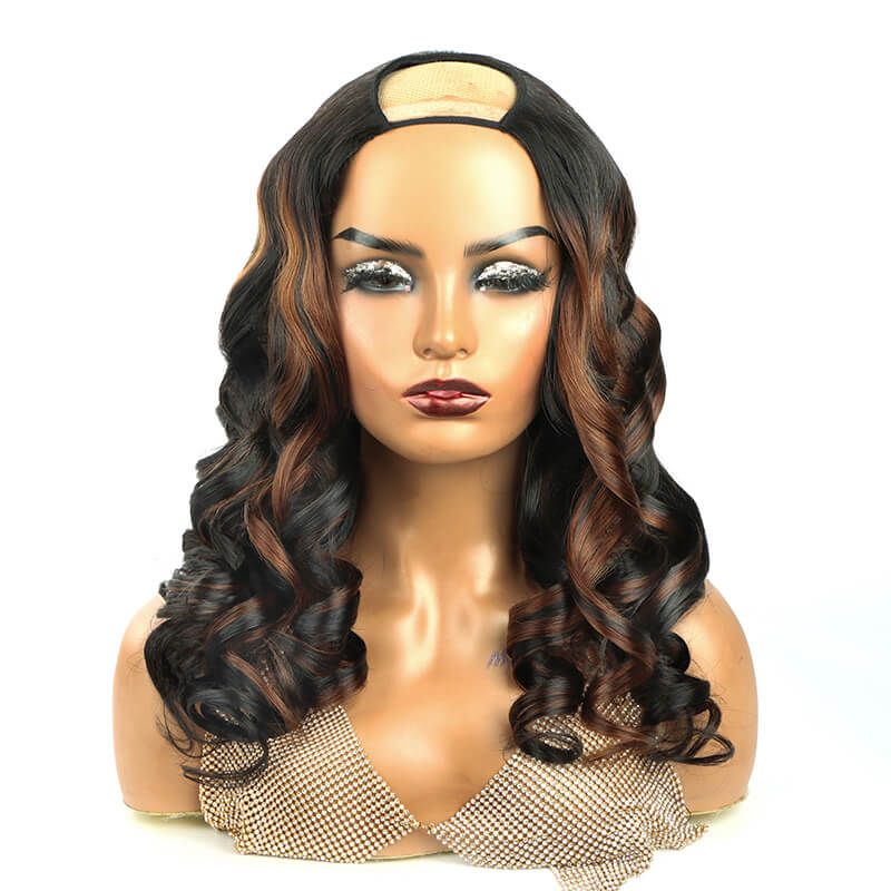 Affordable Wavy U-Part Wig 150% Density 1B/4# Color Human Hair Wig