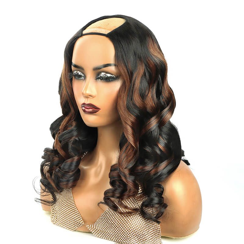 Affordable Wavy U-Part Wig 150% Density 1B/4# Color Human Hair Wig