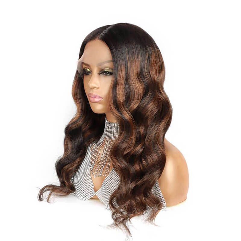 Glueless 13x4 Swiss Lace Front Wig Balayage Color 100% Virgin Hair