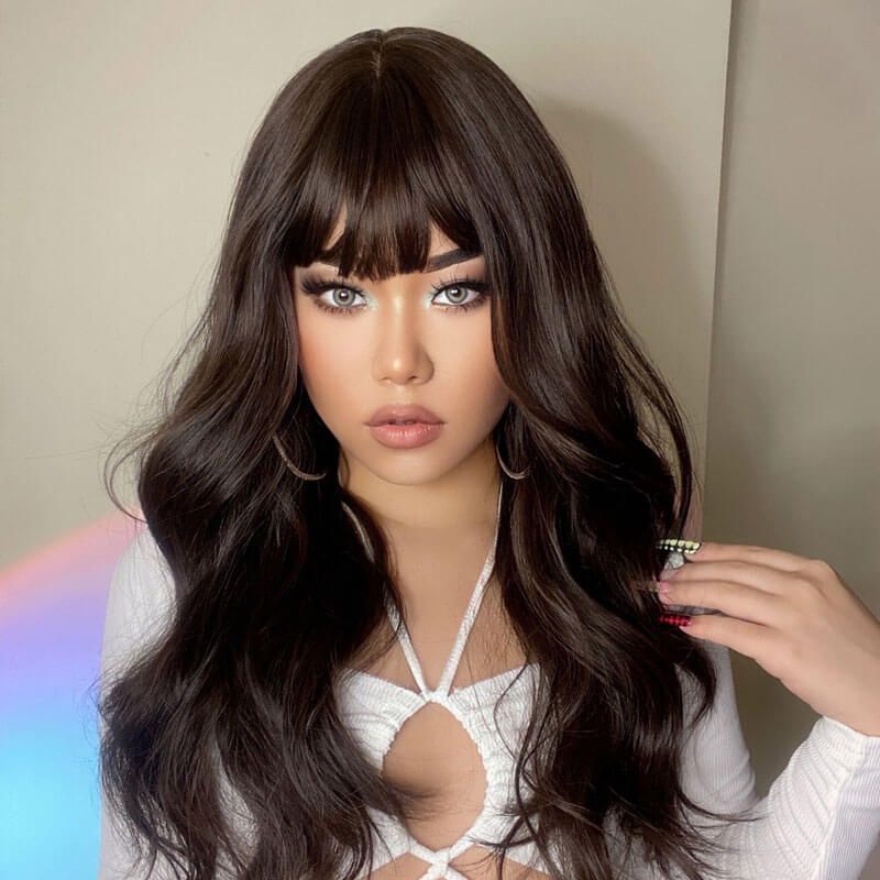 African American Hair Wigs with Bangs Wave Human Hair Wigs for Women