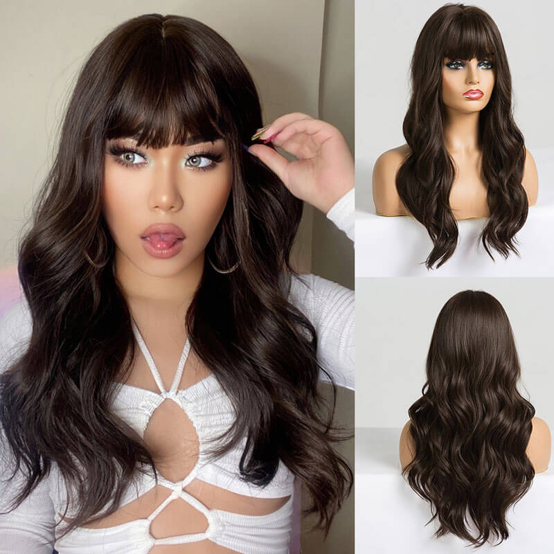 African American Hair Wigs with Bangs Wave Human Hair Wigs for Women