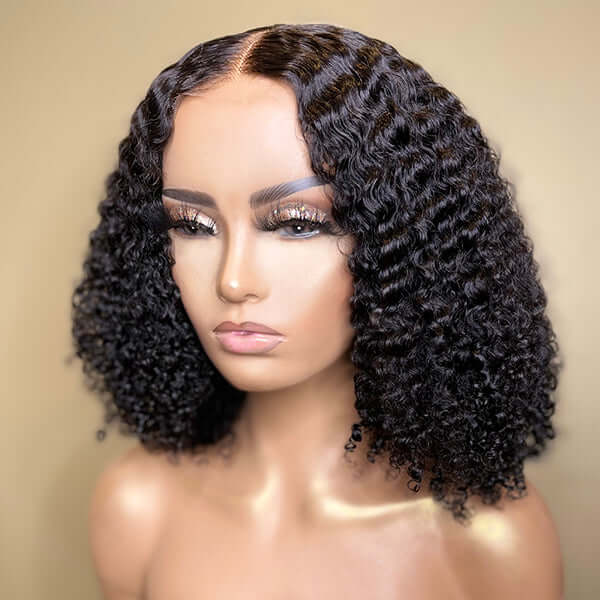 Afro Curly Invisible Lace Wig Glueless 4x4 Lace Closure Human Hair