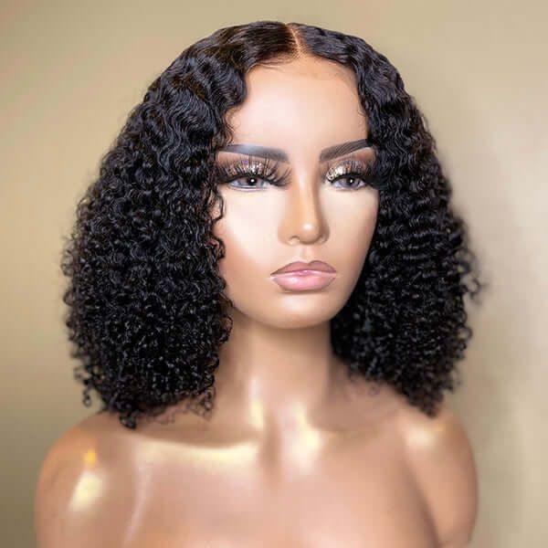 Afro Curly Invisible Lace Wig Glueless 4x4 Lace Closure Human Hair