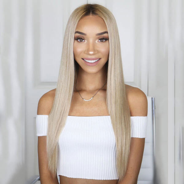 Cream Color Straight Human Hair 13X4 Lace Front Wigs