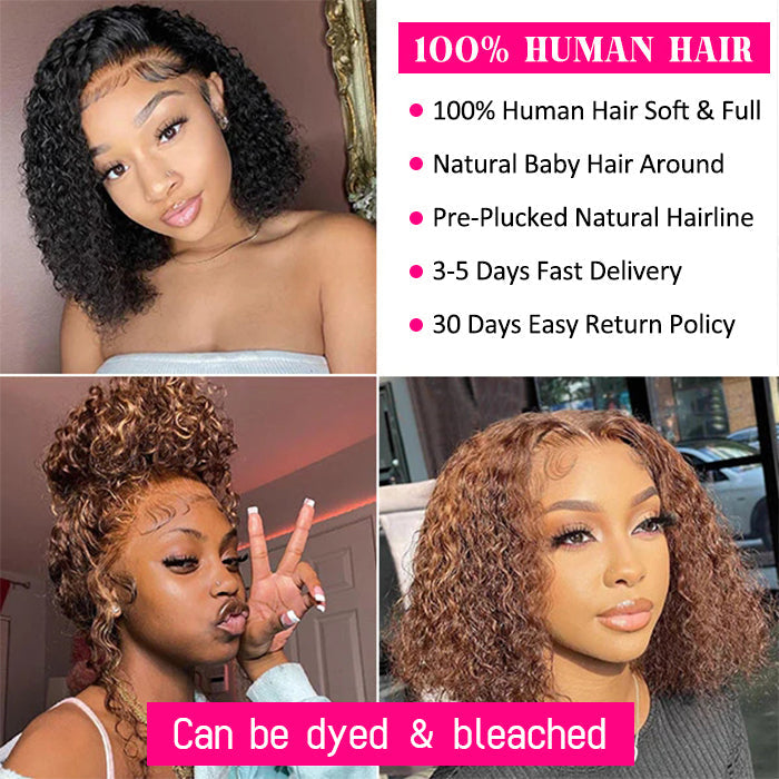 Curly Hair Short Bob Pre Plucked Glueless Lace Front Wigs 100% Human Hair Curly Bob Lace Front Wigs