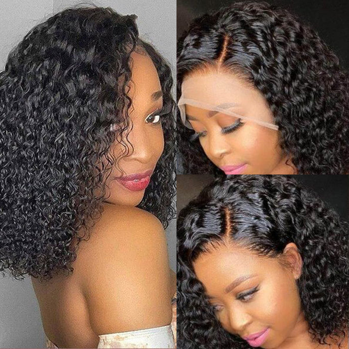 Curly Hair Short Bob Pre Plucked Glueless Lace Front Wigs 100% Human Hair Curly Bob Lace Front Wigs