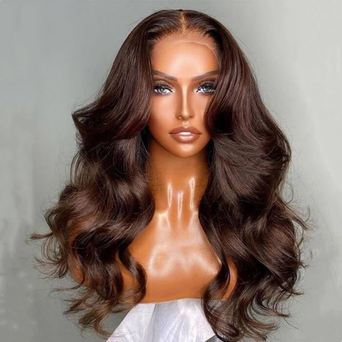 Dark Brown Colored Human Hair Wigs 13X4 Lace Front Wigs