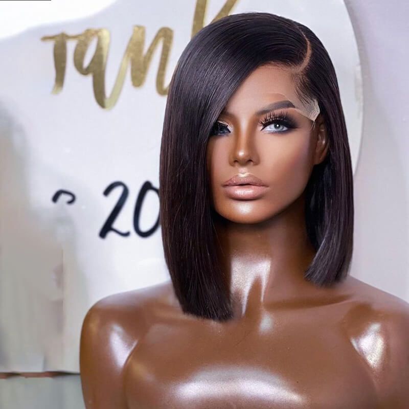 Asymmetric Side Part Straight 13x4 Lace Frontal Wig Short Bob Wig Human Hair