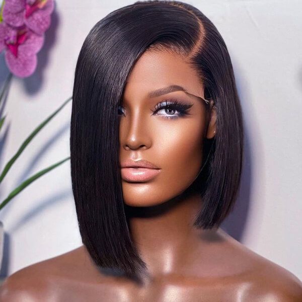 Asymmetric Side Part Straight 13x4 Lace Frontal Wig Short Bob Wig Human Hair