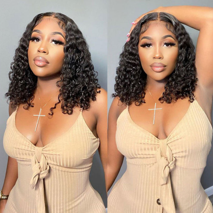 Deep Wave Short Bob 13x4 Lace Front Wigs 100% Human Hair Pre Plucked Glueless Lace Front Wigs
