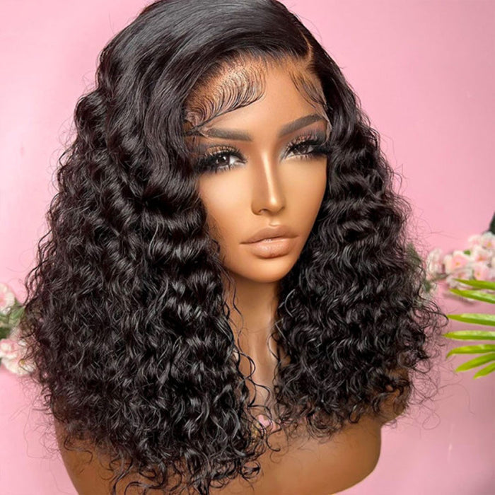 Deep Wave Short Bob 13x4 Lace Front Wigs 100% Human Hair Pre Plucked Glueless Lace Front Wigs