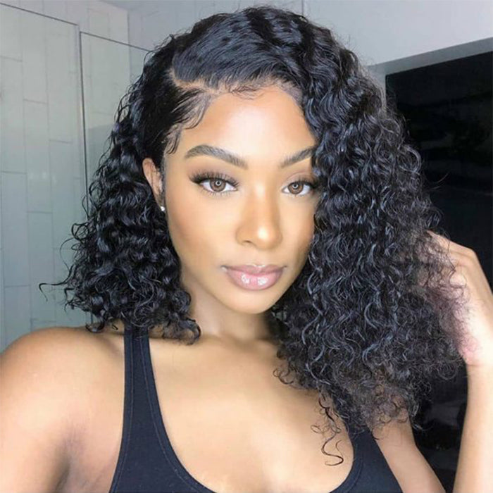 Deep Wave Short Bob 13x4 Lace Front Wigs 100% Human Hair Pre Plucked Glueless Lace Front Wigs