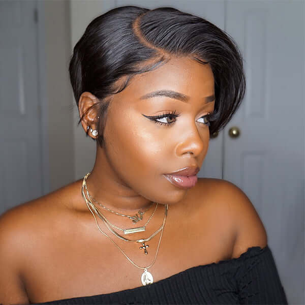 Affordable Short Pixie Cut Straight Bob Lace Wig Human Hair Wigs