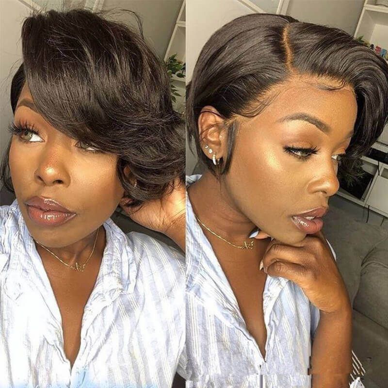 Affordable Short Pixie Cut Straight Bob Lace Wig Human Hair Wigs