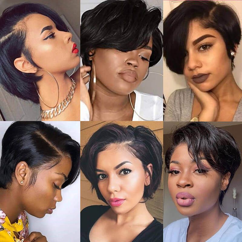 Affordable Short Pixie Cut Straight Bob Lace Wig Human Hair Wigs