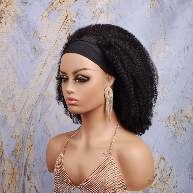 African Kinky Curly Human Hair 150% Density Headband Half Wigs
