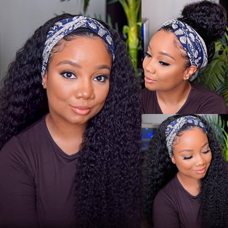 Easy Install Deep Curl Headband Wig 150% Density Human Hair