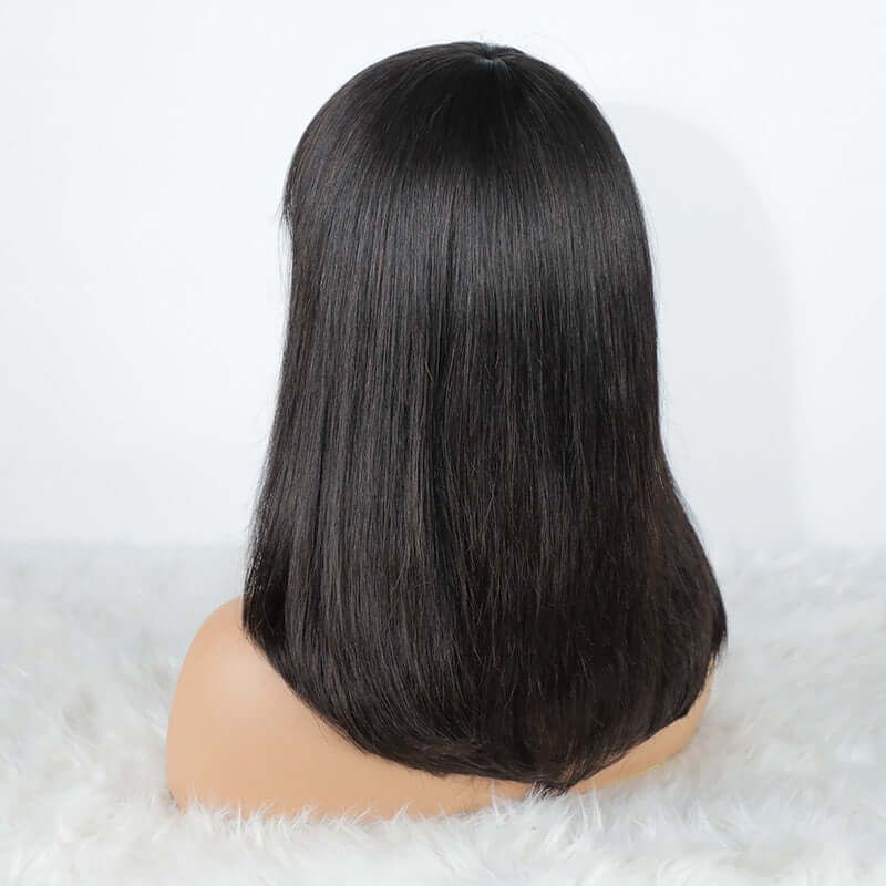 Human Hair 180% Density Bob Wig with Bangs Lace Wig