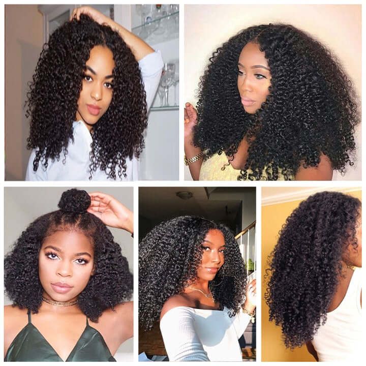 Afro Kinky Curly Human Hair Wigs Pre plucked 4x4 Lace Closure Wig