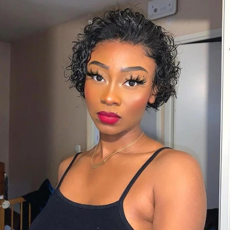 Pixie Cut Short Curly Bob Lace Wig 100% Human Hair