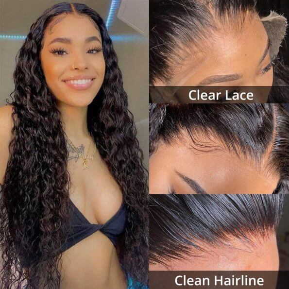 Glueless Water Wave 13*6 HD Lace Frontal Wig Clear Lace Clean Hairline Skin Melt Human Hair Lace Wig