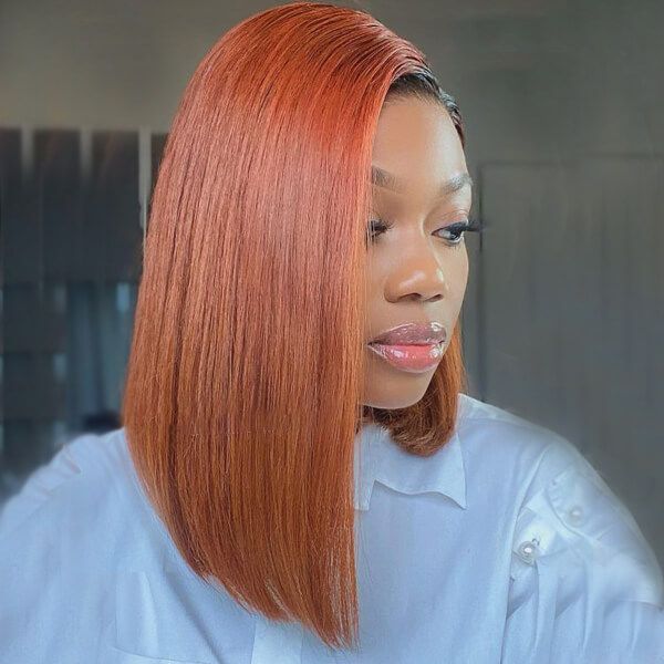 Side Part Ginger Ombre Bob Glueless 13x4 Lace Human Hair Wig