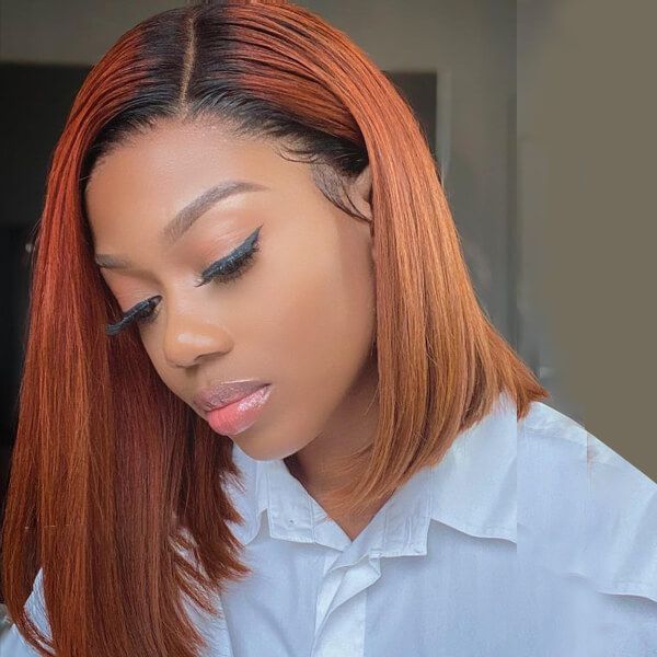 Side Part Ginger Ombre Bob Glueless 13x4 Lace Human Hair Wig
