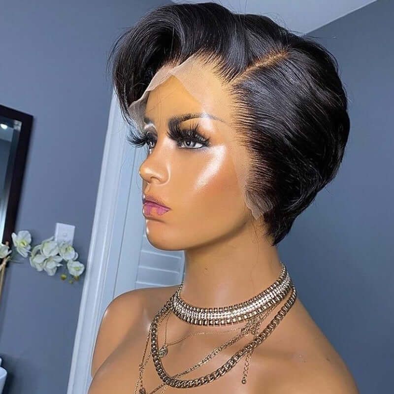 Short Pixie Cut Side Part Frontal Lace Human Hair Wig