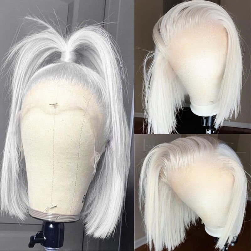 White Blonde Short Bob Straight Human Hair Wig Lace Frontal Wig for Women