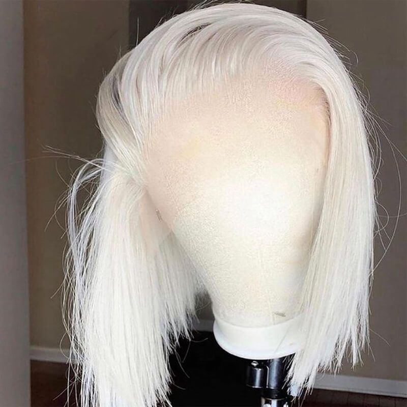 White Blonde Short Bob Straight Human Hair Wig Lace Frontal Wig for Women
