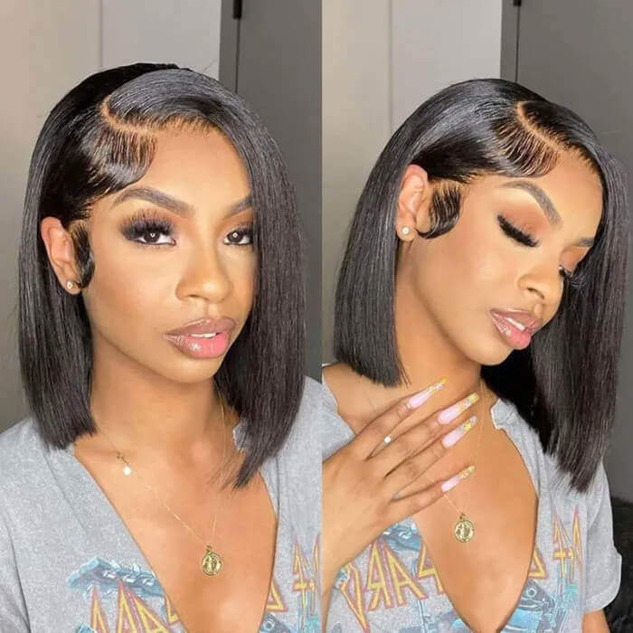 Glueless Invisible 13x4 Frontal Lace Shoulder Length Bob Black Wig Human Hair