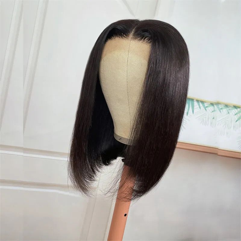 Glueless Invisible 13x4 Frontal Lace Shoulder Length Bob Black Wig Human Hair