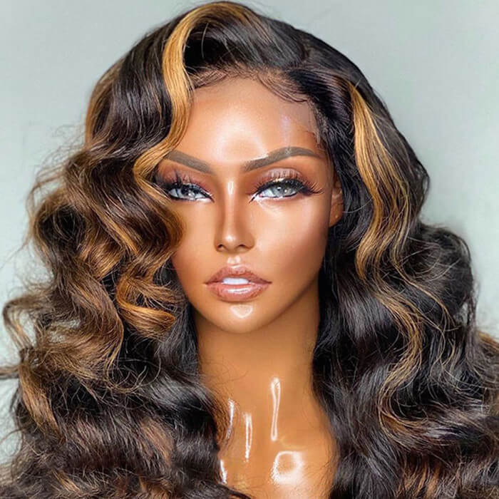 Body Wave Caramel Blonde Highlights Human Hair 13x4 Lace Wigs