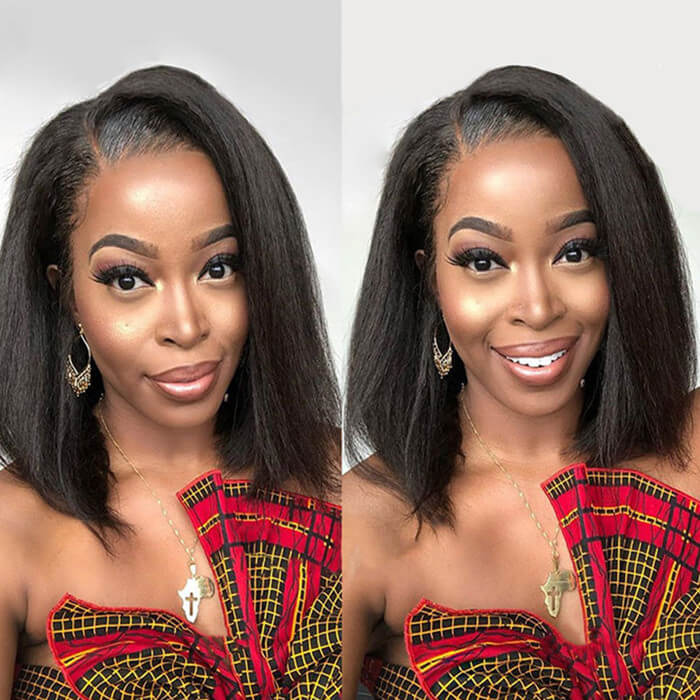 13x4 Kinky Straight Lace Frontal Bob Wigs Yaki Human Hair Wigs