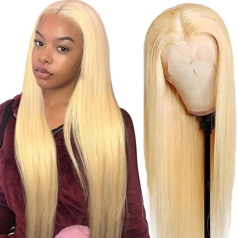 13x4 Lace Frontal Wig 613 Blonde Straight 100% Virgin Hair 180% Density Pre-plucked