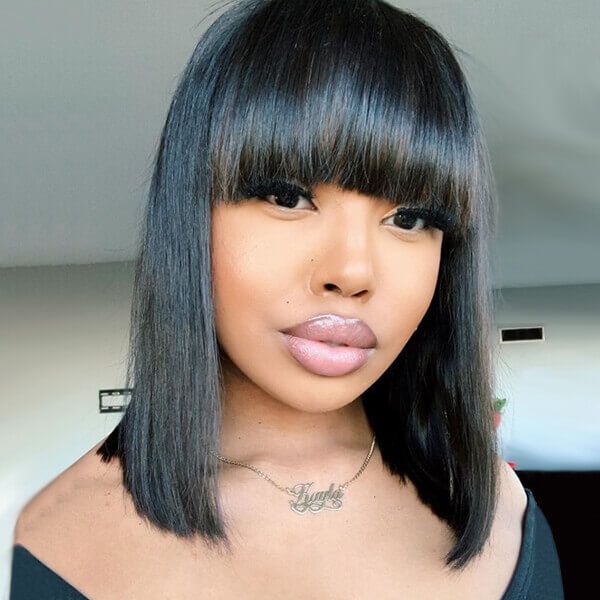 Indian Hair Bob Haircut With Bangs 13x4 Lace Front Human Hair Wigs